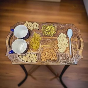 Hand Carved Wooden Dry Fruit <b>Tray</b> <b>Large</b> Rustic <b>Serving</b> Platter Festive Serveware - Product Image 3