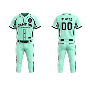 Ensemble d'uniformes de baseball à manches courtes, maillot personnalisé avec nom d'équipe et numéro de joueur, tenue de sport 100 % polyester avec élastique sur le devant - Product Image 2