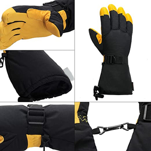 Gants de ski à doigts entiers, rouge et gris, en polyester, isolés thermiquement, avec fermeture à cordon, unisexes, pour le ski de descente en plein air en hiver - Product Image 2