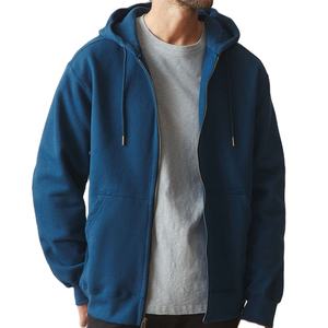 Nouveau bleu blanc uni surdimensionné goutte épaule fermeture éclair sweats à capuche 100% coton épais polaire motif régulier fabricants de vêtements - Product Image 5