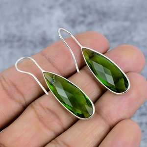 925 <b>Sterling</b> <b>Silver</b> Women Peridot Gemstone Earrings Hook Trendy Party Engagement Gift Everyday Wear - Product Image 2