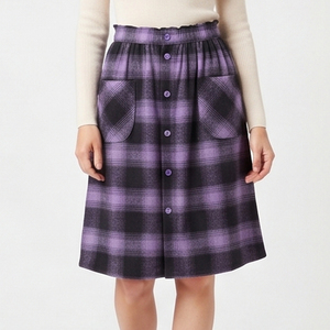 Jupe trapèze en flanelle à carreaux taille haute pour femme, longueur genou, boutonnée sur le devant, style décontracté automne - Product Image 5