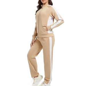 Women's Sporty <b>2</b> <b>Piece</b> Tracksuit <b>Set</b> Full Sleeve Color Blocked Turtleneck Zipper Top with Side <b>White</b> Stripe Pants Regular Fit - Product Image 6