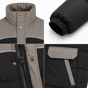 Chaqueta gruesa acolchada de poliéster para hombre, estilo urbano con bloques de color, ribete reflectante y cierre de cremallera, para invierno, venta al por mayor - Product Image 4