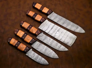 LEGACY BLADES Luxury Damascus Steel Chef <b>Knife</b> <b>Set</b> with Rosewood Handles 5-Piece Ambidextrous Sustainable & Durable Construction - Product Image 4