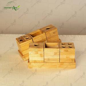 Ensemble d'accessoires de salle de bain en bambou, organisateur en bambou pressé, rangement de luxe pour salles de bain modernes - Product Image 3