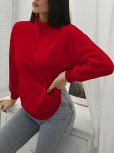 Sudadera con capucha de algodón para mujer, personalizada con logo de alta calidad, informal, de primavera, con media cremallera y cuello vuelto, de forro polar - Product Image 5