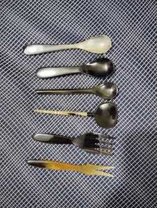 Eco Friendly Horn Cutlery Sets Bulk Handmade Natural Dinnerware Fork Spoon Knife 10ml <b>Gold</b> Plated Mirror Kitchen Dining - Product Image 2