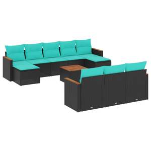 Juego de Sofás de Patio de 11 Piezas en Poliratán Negro con Cojines, Muebles Elegantes para Exteriores - Product Image 2