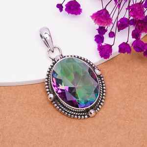 Pendentif en topaze mystique arc-en-ciel, collier en argent sterling 925, bijoux faits à la main de luxe, cadeau - Product Image 6
