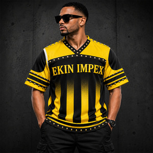 Camiseta de Fútbol Premium para Hombre, Amarilla y Negra con Tachuelas |   Camiseta Deportiva de Fútbol con Pedrería, Personalizada, de Malla, 100% Poliéster - Product Image 3