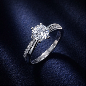 925 Sterling Silver Moissanite Engagement <b>Ring</b> Round Brilliant Solitaire Wedding Band <b>Resizable</b> for Women - Product Image 3