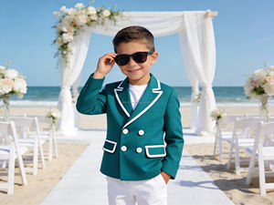 Costume de blazer double boutonnage violet pour garçons avec passepoil blanc |   Veste de cérémonie et de fête pour enfants - Product Image 3