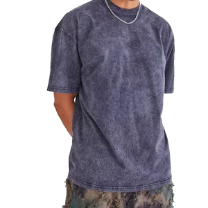 Camiseta de Hombre de Alta Calidad Hecha en Pakistán, Manga Corta, Texturizada, Azul, Lavado Ácido, Estilo Urbano, Vintage, Colección Casual - Product Image 1
