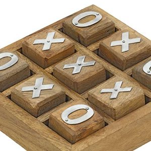 Jeu de Tic Tac Toe en bois fait main, plateau ovale avec pions X et O, style vintage, en bois brun, artisanat Calvin - Product Image 3