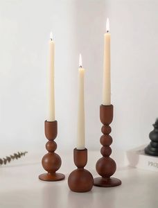Portavelas rústico de madera estilo granja, forma cuadrada, juego de tres, decoración para el hogar, acabado en marrón oscuro. - Product Image 3
