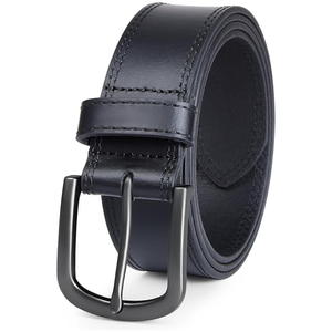 Ceinture décontractée en cuir de vachette noir avec boucle carrée en alliage, motif écossais, largeur 3,5 cm, durable, moulage monobloc - Product Image 3