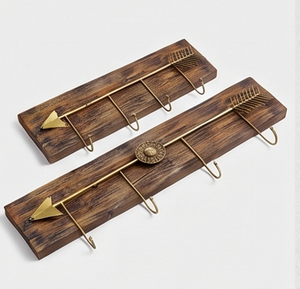 Fine Quality Rustic Wooden Wall <b>Hook</b> Rack With Gold Arrow Design 4 <b>Hooks</b> Handmade For Clothing Storage Elegant Home Decor - Product Image 2