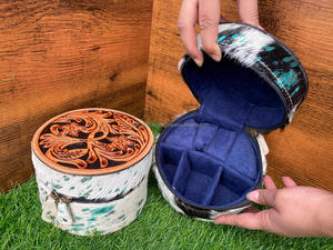 Caja de almacenamiento de cosméticos de maquillaje con estilo, caja de maquillaje de cuero de piel metálica hecha a mano, cajas organizadoras de baño de tocador - Product Image 6