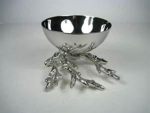 Luxury Hammered Silver Olive Branch Serving Bowl Gold Stem Decorative Nut Dish Metal Fruit Bowl Wedding <b>Table</b> Centerpiece Gift - Product Image 2