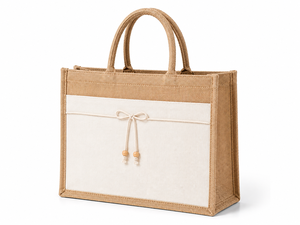 Natural Laminated Jute Tote Bag White Pocket Eco-Friendly Reusable Shopping <b>Handbag</b> for Beach Exhibition Wedding Use Rope Handle - Product Image 3