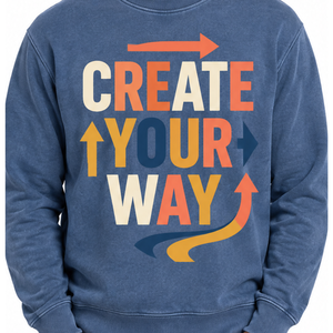 เสื้อสเวตเชิ้ตคอกลมสีน้ำเงินสำหรับผู้ชาย ลายพิมพ์ "Create Your Way" ทรงปกติ สวมใส่สบาย ผลิตจากผ้าฝ้ายถัก เหมาะสำหรับใส่ในฤดูใบไม้ร่วง - Product Image 2