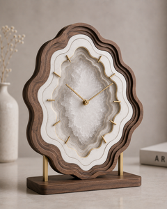 Modern Wooden Desk <b>Clock</b> With Agate Inlay Quartz Movement Silent Design Oval Shape - Product Image 1
