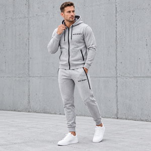 Ensemble de survêtement unisexe Alex Sports noir à capuche en polaire avec col montant, coupe régulière, couleur unie, décontracté, avec logo blanc sur le côté - Product Image 4