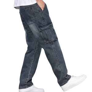 Pantalones Cargo de Mezclilla Gris Oscuro para Hombre, Corte Relajado, Pierna Recta, Múltiples Bolsillos, Estilo Casual, Lavado, Jeans Utilitarios para Uso Diario, Talla XL - Product Image 5