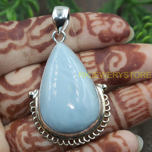 Natural Blue <b>Opal</b> Teardrop <b>Pendant</b> 925 Sterling Silver and Brass Handmade Vintage Boho Gemstone Jewelry Wholesale for Women her - Product Image 4