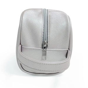 Silver Textile Cosmetic Bag Medium Size Zipper Closure Soft Handle Portable Travel Toiletries <b>Case</b> <b>Organizer</b> Simple Style - Product Image 4