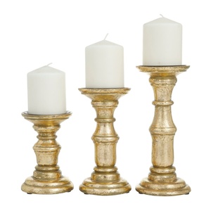 Ensemble élégant de 3 bougeoirs dorés vintage, finition vieillie, forme ronde, pour mariage et décoration intérieure, style luxueux - Product Image 1
