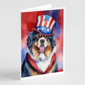 Tibetan Mastiff Patriotic American Whimsical A7 Note Cards 8 Pack <b>5x7</b> Blank Cards with <b>Envelopes</b> for Greetings - Product Image 1