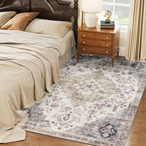 Tappeto Vintage 5x7 Marrone e Verde Antiscivolo Lavabile in Lavatrice per Soggiorno Camera da Letto Sala da Pranzo - Product Image 2