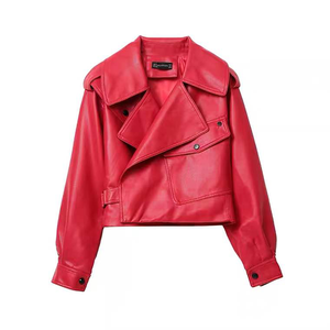 Nouvelle veste courte en cuir PU tendance printemps-automne, coupe ample, coupe-vent pour femmes - Product Image 1