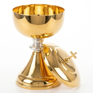 Cáliz y Ciborio de Latón para Iglesia Católica, Acabado Pulido, Tapa con Cruz, Recipientes Litúrgicos Tradicionales para la Comunión - Product Image 4