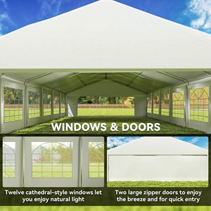 Carpa para Coche Grande de 39 PIES X 23 PIES, Blanca, con Paredes Laterales y Ventanas Extraíbles, Estructura de Acero e Impermeable - Product Image 5