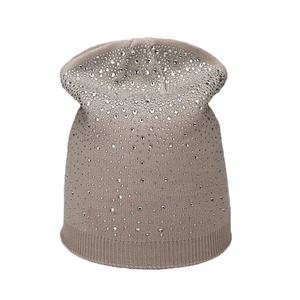 Customized Warm Stretchy Beanies Hat Outdoor Streetwear Casual Stylish Shiny Women Knitted Cotton Rhinestone Decor Knitted Hat - Product Image 2