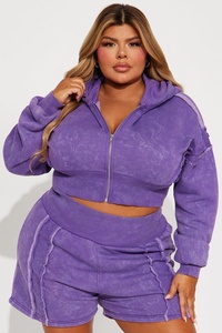 Top Selling Women Washed High Quality Hooded Crop Sweatshirt Set With Drop Shoulder Style Women's Casual Wear Hoodies - Product Image 3