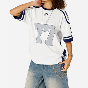 Wholesale Women’s Vintage American Football Jersey T Shirt Custom Oversized Raglan Sleeve Sports <b>Top</b> Private Label Streetwear - Product Image 3