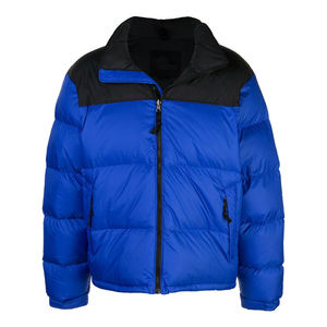 Veste matelassée bleue pour homme, col montant, fermeture éclair, coupe-vent, manteau d'hiver décontracté, style épais, rembourrage en polyester - Product Image 1