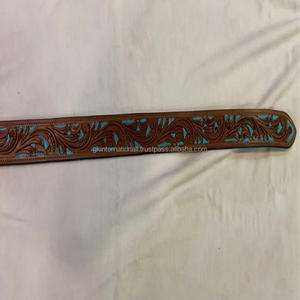Ceinture de luxe professionnelle en cuir véritable, sculptée à la main, outil occidental, peint à la main, gaufré floral, personnalisé avec boucle en argent - Product Image 3
