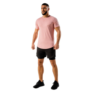 OEM Wholesale <b>95</b>% Cotton <b>5</b>% <b>Elastane</b> Men's Slim Fit Tee Shirt Curved Hem Round Neck Muscle Fitness Gym T-shirts for Men - Product Image 3