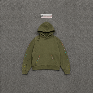 Sweat à capuche premium pour homme, couleur olive, effet vieilli, coupe ample et oversize, en coton épais, style urbain classique, avec poches, respirant - Product Image 5