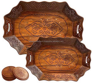 ถาดไม้อะคาเซียทรงสี่เหลี่ยมสี่เหลี่ยมดีไซน์ใหม่ถาดเสิร์ฟอาหารอาหารเช้าพิมพ์ลาย - Product Image 5