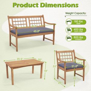 Set di Mobili da Giardino in Legno a 4 Pezzi con Poltrone, Divanetto e Tavolino da Caffè - Product Image 5