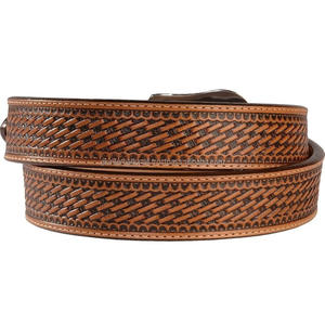 Hot Sell Basket embossed western <b>leather</b> <b>tooling</b> <b>belt</b> for unisex with stylish 3 piece matt silver floral engraved buckle - Product Image 1