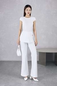 Pantalon large anti-rides Vietnam KQ24 avec jupe superposée / Pantalon-jupe uni en tissu peigné teint - Product Image 4