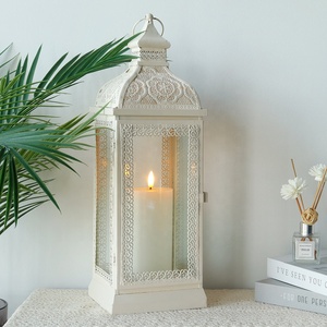 Wholesale Moroccan Designer Handmade Glass Metal Modern Elegant Candle <b>Lanterns</b> White Royal Indoor Outdoor Home Decoration - Product Image 1