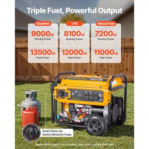 Générateur portable tri-carburant 13500W de puissance crête, démarrage électrique, GPL, gaz naturel, alimentation de secours domestique 12000W 11000W de puissance crête - Product Image 2
